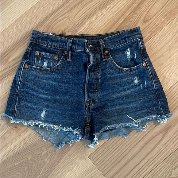 Levi's 501 Blue Distressed Jean Shorts 25 - Picture 1 of 6